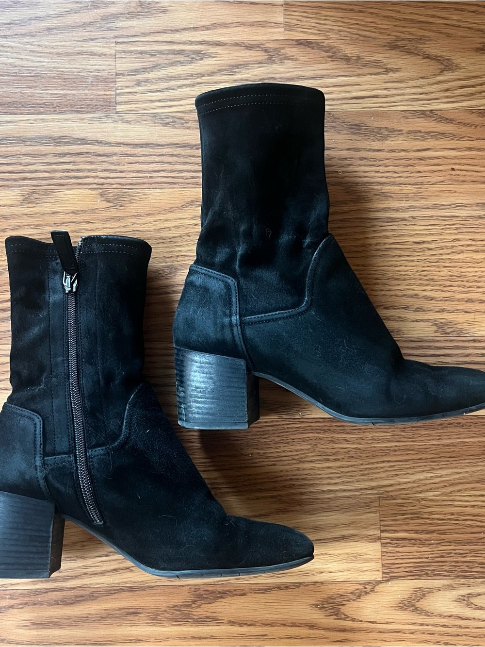 Aquatalia Black Suede Ankle Boots with Block Heel